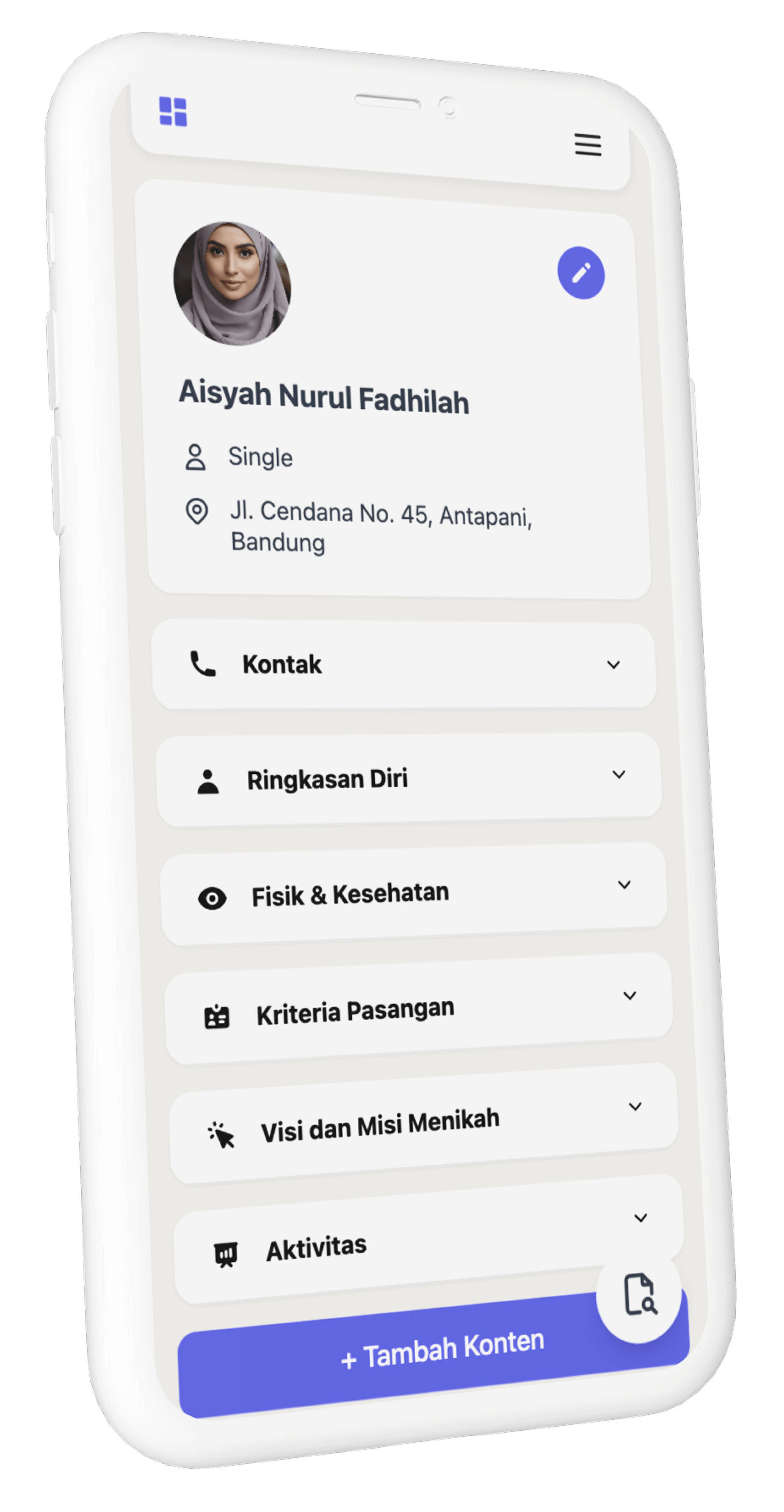 Tampilan Aplikasi CV Taaruf Islami di Smartphone